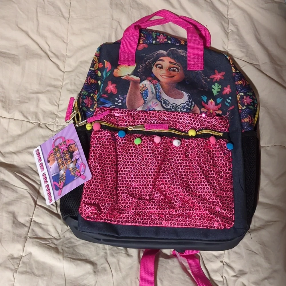 DISNEY Encanto backpack pink black pom poms